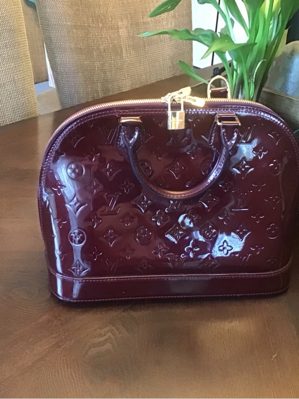 Louis Vuitton Burgundy Vernis  Alma PM Bag in mint condition
